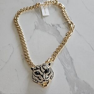 NATASHA Gold Toned Tiger Head Pendant Necklace New With Tags